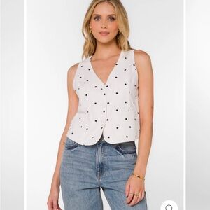 Velvet Heart Dellis White Polka Dot Vest Women’s XL Linen Blend NWT